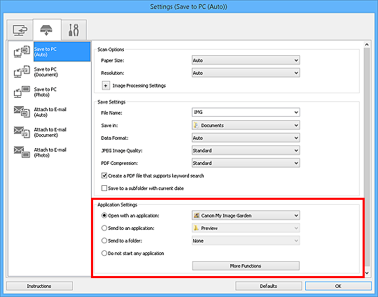figure: Settings dialog box